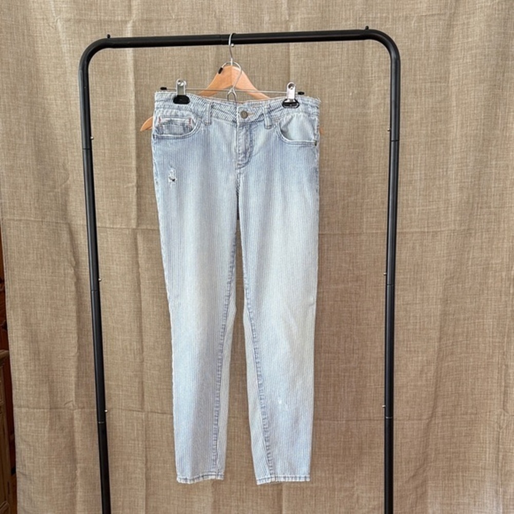Pilcro Anthropologie Blue and Cream Stripe Denim Jeans | Size 28 |